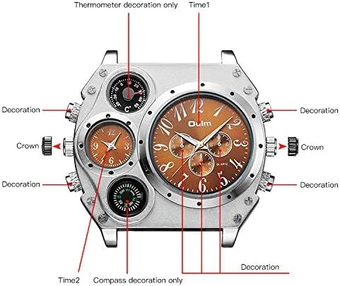 Vista 4 de HASIERY 2.3" Oversized Dial Quartz Men's Watch, 2 Time Zone Analog Display Outdoor Sports Watch, Cool Design Casual Wristwatch, Model 1349.