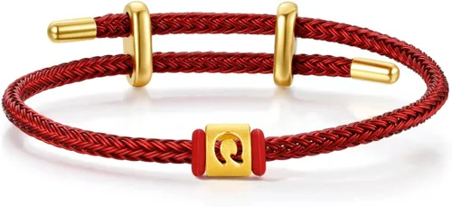 Vista 19 de ZHOU LIU FU Pulsera de Oro de 24K con Dijes de Iniciales, Pulseras Ajustables de Cadena Roja con Dijes de Letras y Corazón A-Z, Brazalete Apilable