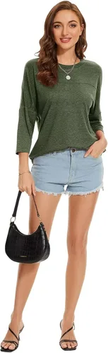Vista 27 de ZENNILO Camisetas casuales de manga 3/4 para mujer, holgadas, cuello redondo, lindas camisetas básicas