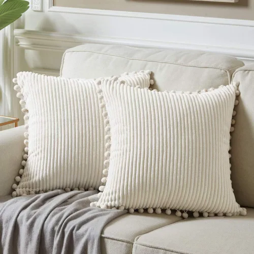 Vista 24 de Fancy Homi Juego de 2 fundas de almohada decorativas negras de 12 x 12 pulgadas con pompones para sofá y cama, decoración moderna de estilo bohemio