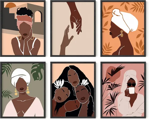 Vista 9 de HAUS AND HUES Arte de pared de mujer negra, juego de 6 impresiones de mujeres afroamericanas, arte africano para sala de estar, fotos de mujeres