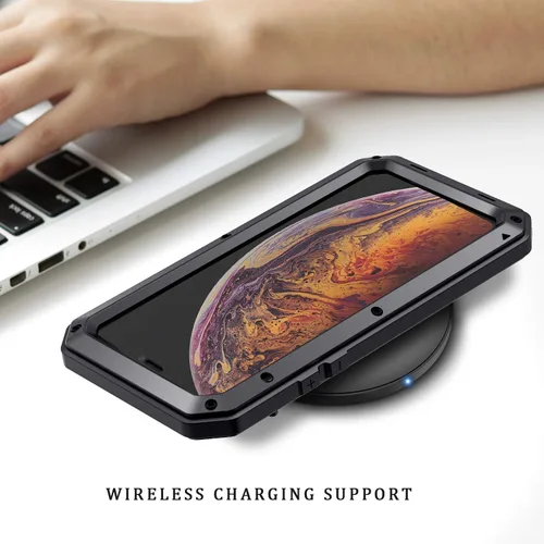 Vista 7 de Lanhiem Funda de metal para iPhone X/Xs, resistente a los golpes [Tough Armour] con protector de pantalla de vidrio integrado, funda protectora