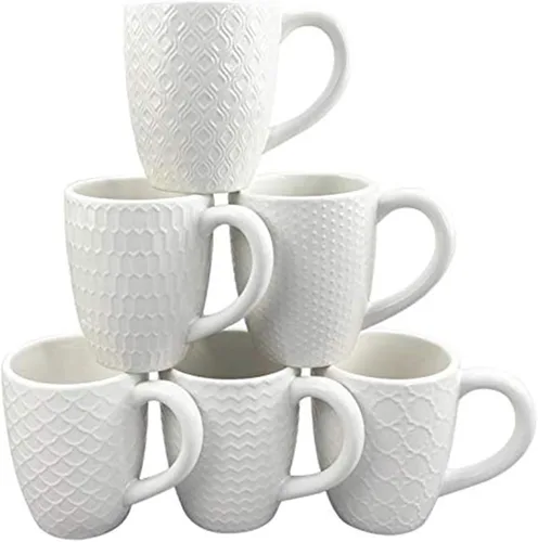 Vista 13 de Schliersee Juego de 6 tazas de café de cerámica apilables de 12 oz, taza pequeña con patrón geométrico floral, taza de café de porcelana azul