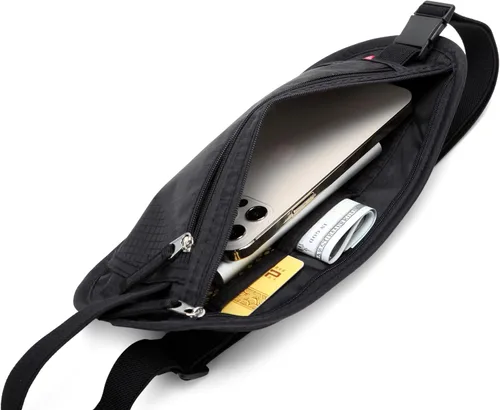 Vista 6 de Cinturón de dinero, portapasaporte de seguridad oculta y delgada cartera de viaje con bloqueo RFID, Negro -, Cartera Rfid