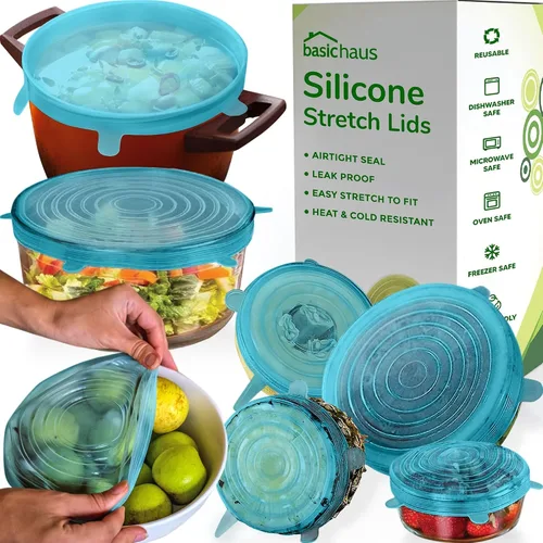 Vista 10 de Tapas elásticas de silicona reutilizables para almacenamiento de alimentos en el refrigerador, fundas elásticas resistentes al calor, tazas, latas
