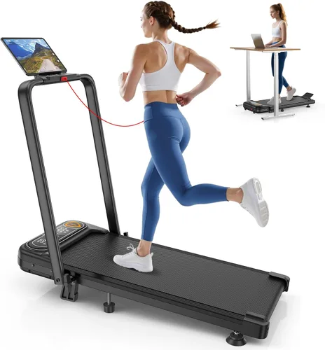Vista 10 de Trisomy - Caminadora plegable con 10% de inclinación, 3.5 HP de bajo ruido con barra de asa, cinta de correr portátil 4 en 1 para debajo