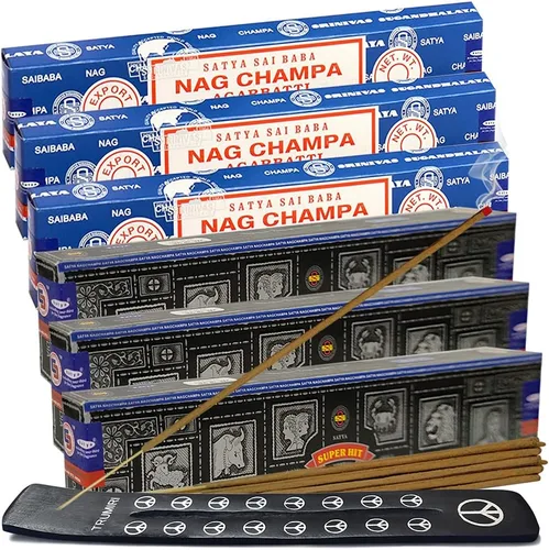 Vista 8 de Varillas de incienso de Sangre de Dragón y Palo Santo con soporte, paquete de variedad de la marca House of Nag Champa y Trumiri