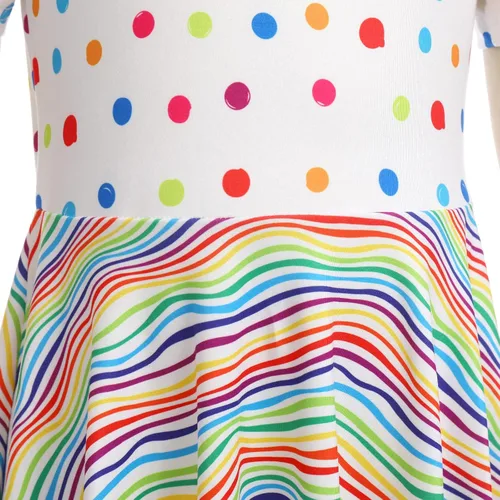 Vista 5 de Vestido de manga corta para niña, vestido de fiesta con vuelo de arco iris, vestido de verano acampanado, casual, vestido de patinadora