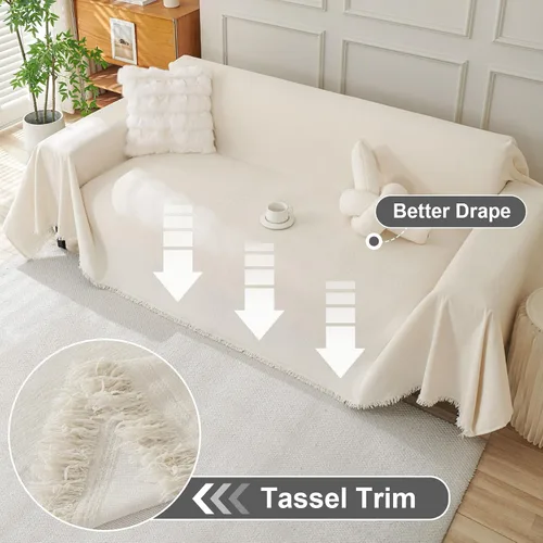Vista 3 de OstepDecor Funda de Sofá de Chenilla, Fundas de Sofá Beige Lavables, Fundas de Sofá Seccional para Sofá en Forma de L, Funda Manta de Sofá, Fundas