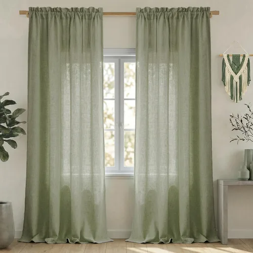 Vista 12 de Mrs.Naturall - Cortinas transparentes con bolsillo para barra de 36x63 pulgadas de lino mezclado negro