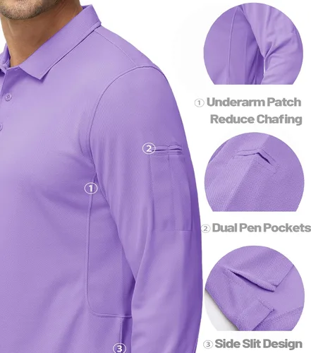 Vista 4 de MAGCOMSEN Camisas polo para hombre, 3 botones, secado rápido, manga larga, tácticas, camisa de golf