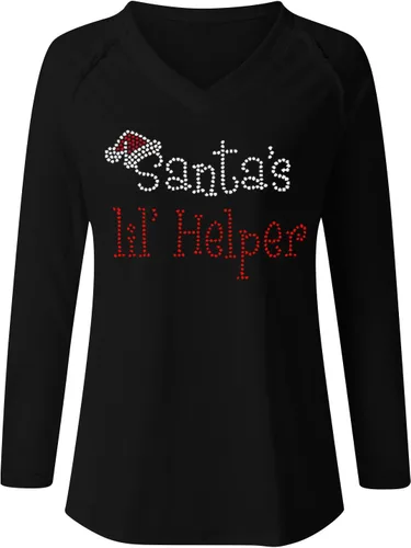 Vista 5 de Camiseta de manga larga con cuello en V para mujer, estilo casual, ligera, holgada, suave, novedosa, estampada
