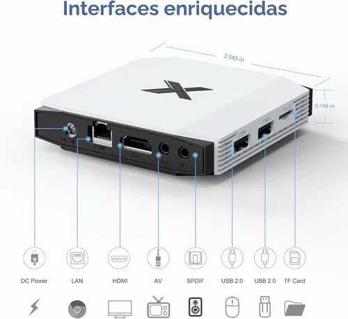 Vista 2 de Android TV Box 4GB RAM 32GB ROM, 4K Ultra HD HDR Quad Core Set Top Box, Dual Band 2.4G 5G WiFi Bluetooth 5.0, Plug & Play Smart TV Box para TV
