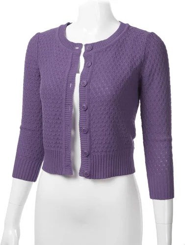 Vista 2 de FLORIA - Suéter corto de algodón de punto con cuello redondo, botones y manga 34 para mujer (tallas S a 3X)