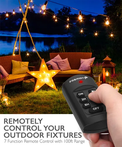 Vista 6 de Fosmon - Temporizador de luz para exteriores con toma de corriente y control remoto, temporizador de enchufe impermeable de atardecer a amanecer