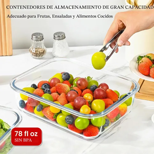 Vista 2 de Paquete de 2 recipientes grandes de vidrio de 78 onzas / 9.8 tazas con tapas, recipientes de preparación de comidas para hornear, servir, recipiente