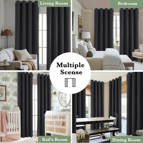 Vista 6 de OWENIE Cortinas 100% opacas de 63 pulgadas de largo, 2 paneles para dormitorio, sala de estar, cortinas superiores con ojales con aislamiento Negro