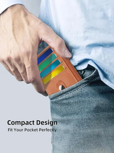 Vista 7 de Cartera delgada minimalista con bolsillo frontal, bloqueo RFID, tarjetero con ventana para identificación, 6 ranuras para tarjetas, cartera