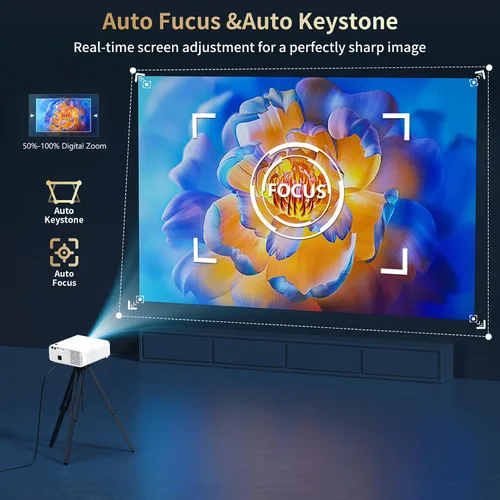 Vista 4 de Proyector 4K de 2100 Ansi con WIFI y Bluetooth, proyector de cine al aire libre, enfoque automático, ARC, audio DoIby, PPT, proyector de cine