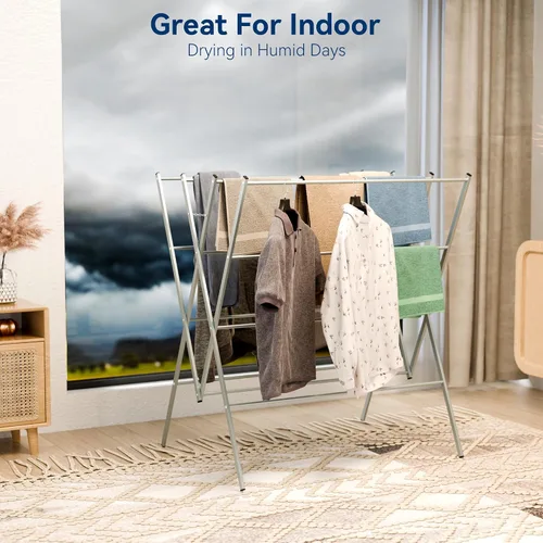 Vista 6 de Whitmor Tendedero plegable para ropa, 12 barras de metal para colgar ropa, uso en interiores y exteriores, 36.2 pulgadas de profundidad x 30.3