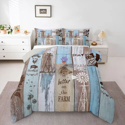 Vista 16 de Erosebridal Juego de edredón rústico de colibrí, juego de ropa de cama de molino de viento rústico para niños, adolescentes y adultos, relleno