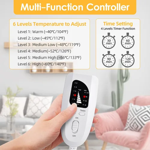 Vista 4 de Calentador eléctrico de pies con calefacción, almohadillas térmicas KLADNDER de 16 x 16 pulgadas para hombres y mujeres, calentador de pies con 6