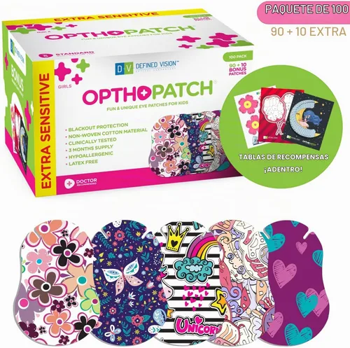Vista 2 de Opthopatch Defined Vision - Parches para ojos para niños, diseño divertido para niñas [Serie II], 90 + 10 vendajes adhesivos de algodón