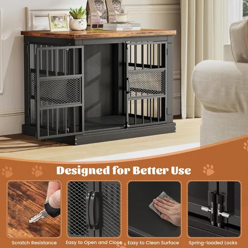 Vista 5 de VOPEAK Mueble de jaula para perros de 27.5", jaula para perros resistente a mordiscos para perros pequeños y cachorros, jaulas para perros