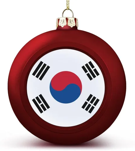Vista 8 de Adornos de bolas de Navidad con bandera de Corea del Sur para Navidad, bolas de Navidad de estilo dorado para decorar 1 unidad