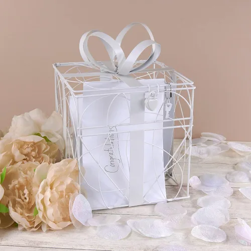 Vista 5 de Simplicity Caja de tarjeta de boda de metal blanco, 8.5 '' L x 9'' W x 11.2'' H Simplicity - Caja para tarjetas de boda