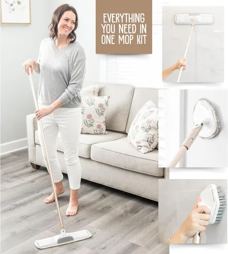 Vista 4 de Quick Shine Ultimate Gold Clean + Polish Mop Kit Kit todo en uno de 9 piezas con accesorios intercambiables No necesita baterías Sistema