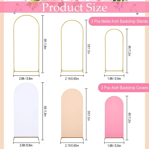 Vista 2 de Gisafai Juego de 6 soportes de metal para telón de fondo de arco y cubierta de arco de boda Chiara con cubierta de elastano para decoración de bodas