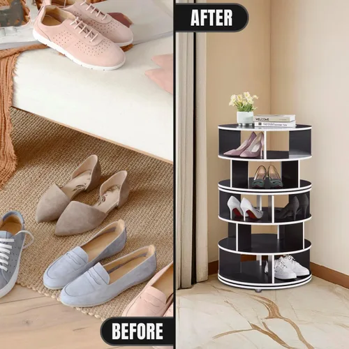 Vista 5 de Kings Brand Furniture - Zapatero giratorio de 5 niveles, 360° giratorio Lazy Susan, organizador de almacenamiento en torre para armario, entrada