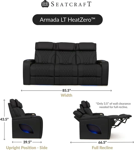 Vista 2 de Seatcraft Armada LT - Sofá de cine en casa con mesa plegable Negro