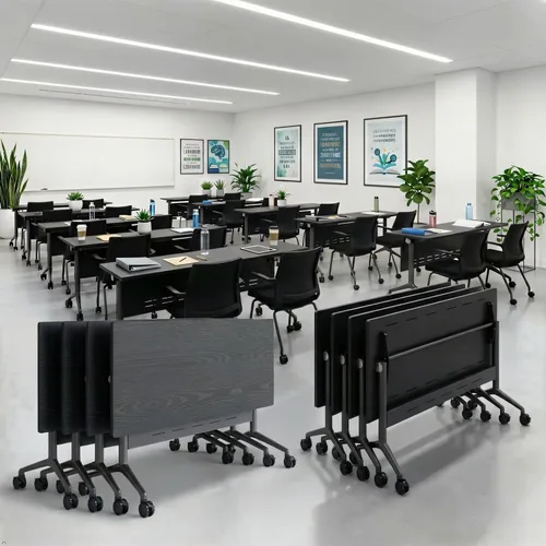 Vista 61 de Mesa de conferencias plegable, mesas de sala de conferencias con ruedas, mesa rectangular grande y plegable para reuniones de 6 a 12 personas, mesa