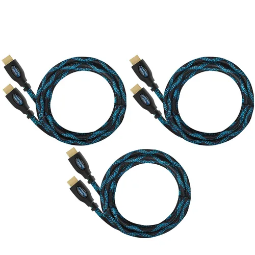 Vista 2 de Cable CABTE de alta velocidad HDMI 1.4 HDMI, de 10 ft., 1080p con malla y soportes de filtro 3D, blue ray HDMI to HDMI Cable Multi pack, HDMI Cord