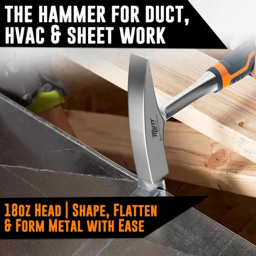 Vista 2 de Martillo de chapa de 18oz de Mutt Tools - Martillo profesional para dar forma a metales para hojalateros - Martillo forjado para HVAC con mango