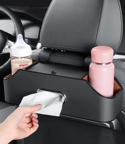 Vista 4 de Organizador de asiento trasero para reposacabezas de automóvil con soporte para tazas, organizadores de respaldo de asiento de automóvil