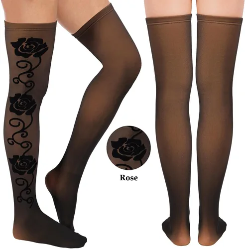 Vista 4 de Calcetines altos con forro polar para mujer, falsos translúcidos, flocados, cálidos, de felpa, gruesos, sobre la rodilla, calentadores de piernas