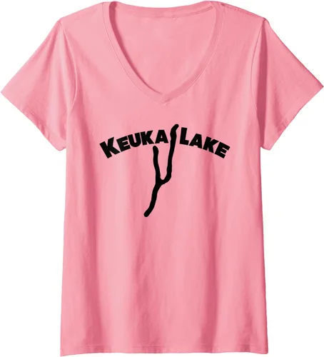 Vista 8 de Keuka Lake Upstate NY- Camiseta con cuello en V para mujer, Azul / Patchwork, S