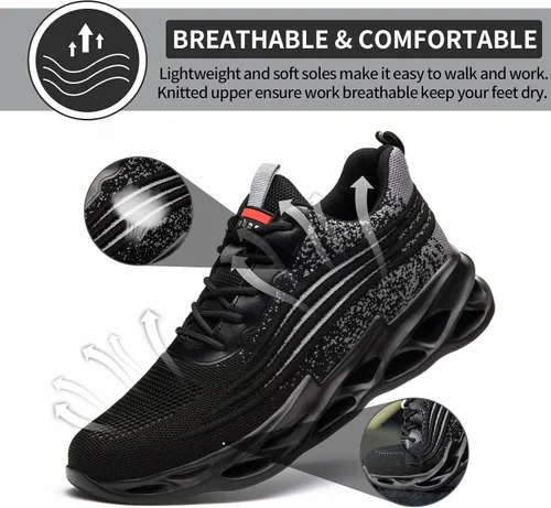 Vista 5 de ARCHINSERT Zapatos de punta de acero para hombres y mujeres, unisex, a prueba de pinchazos, zapatos de seguridad transpirables y antideslizantes