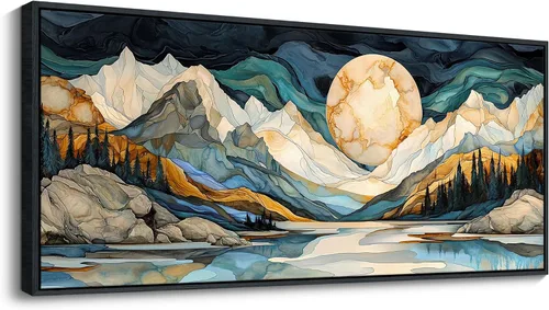 Vista 14 de JEAWA Arte de Pared en Lienzo Grande - Pintura Abstracta de 24x48 Pulgadas en Tela, Imágenes Texturizadas de Montañas como Regalos para Amigos