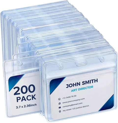 Vista 8 de Paquete de 100 soportes verticales para tarjetas de identificación, de plástico transparente, impermeable, resellable para oficina, profesores