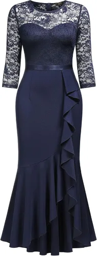 Vista 3 de MISSMAY Vestido largo formal de dama de honor con volantes y encaje floral para mujer