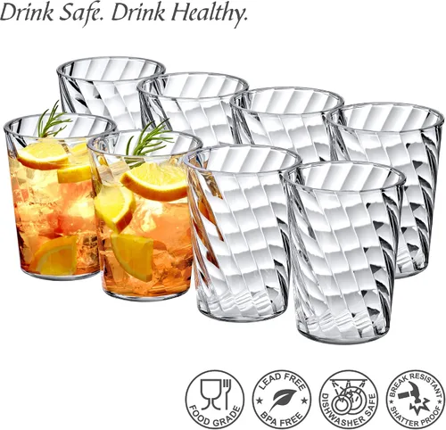 Vista 4 de Amazing Abby - Glacier - Vasos de plástico de 14 onzas (juego de 8), vasos de plástico reutilizables totalmente transparentes, apilables, sin BPA