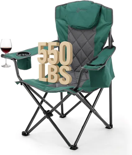Vista 16 de ARROWHEAD OUTDOOR Silla plegable portátil de lujo para campamento con reposacabezas, portavasos y vidrio, enfriador de 6 latas, bolsa de transporte