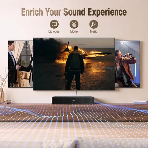 Vista 5 de BESTISAN Barra de sonido de 2.1 canales para TV, compacta de 16.5 pulgadas con subwoofer integrado, entrada ARC/Opt/AUX/USB, aumento de volumen