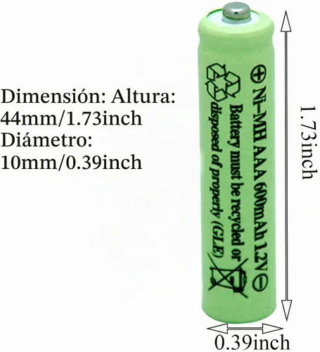 Vista 3 de AAA 600mAh 1.2V NiMH Baterías solares recargables para luz solar, lámpara solar, luces de jardín verdes (8 piezas)
