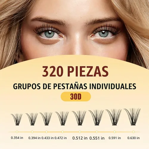 Vista 5 de Kit de racimos de pestañas QUEWEL, 320 piezas, extensiones de pestañas en racimo de 30D, racimos de pestañas de 9-16mm, kit de pestañas dispersas