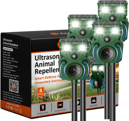 Vista 9 de Repelente solar ultrasónico de animales al aire libre – Activado por movimiento, IP65 impermeable, diseñado para desalentar a los animales
